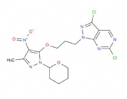 3,6-dichloro-1-(3-((3-methyl-4-nitro-1-(tetrahydro-2H-pyran-2-yl)-1H-pyrazol-5-yl)oxy)propyl)-1H-pyrazolo[3,4-d]pyrimidine