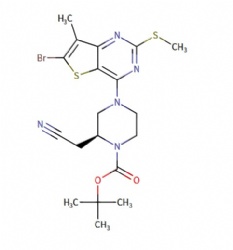 tert-butyl (S)-4-(6-bromo-7-methyl-2-(methylthio)thieno[3,2-d]pyrimidin-4-yl)-2-(cyanomethyl)piperazine-1-carboxylate