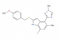 7-fluoro-2-((4-methoxybenzyl)thio)-5-methyl-4-(1-methyl-1H-1,2,4-triazol-3-yl)-1H-indole