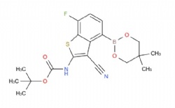 tert-butyl (3-cyano-4-(5,5-dimethyl-1,3,2-dioxaborinan-2-yl)-7-fluorobenzo[b]thiophen-2-yl)carbamate